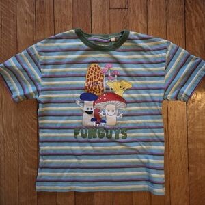 Mini Boden Striped 'Funguys' Graphic Tee - Blue & Green
